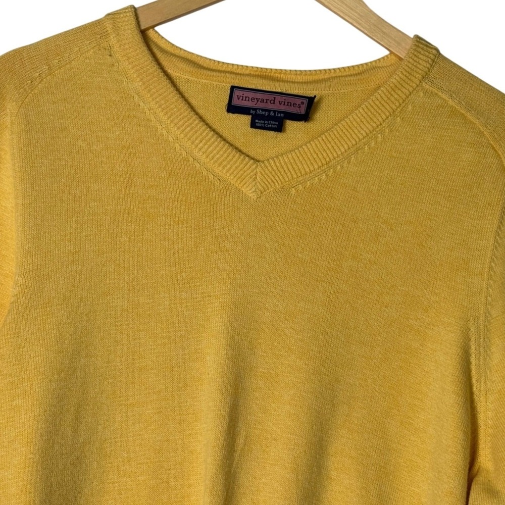 Vineyard Vines Mens Large Yellow V Neck Cotton Sweater Preppy Golf